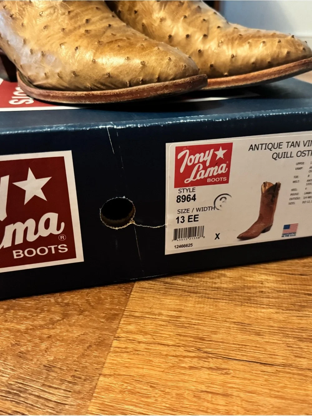 Tony Lama Full Quill Ostrich Cowboy Boots- Antique Tan Mens 13